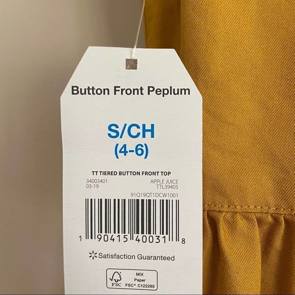 Time and Tru Tiered Peplum Mustard Top Small - Picture 5 of 9
